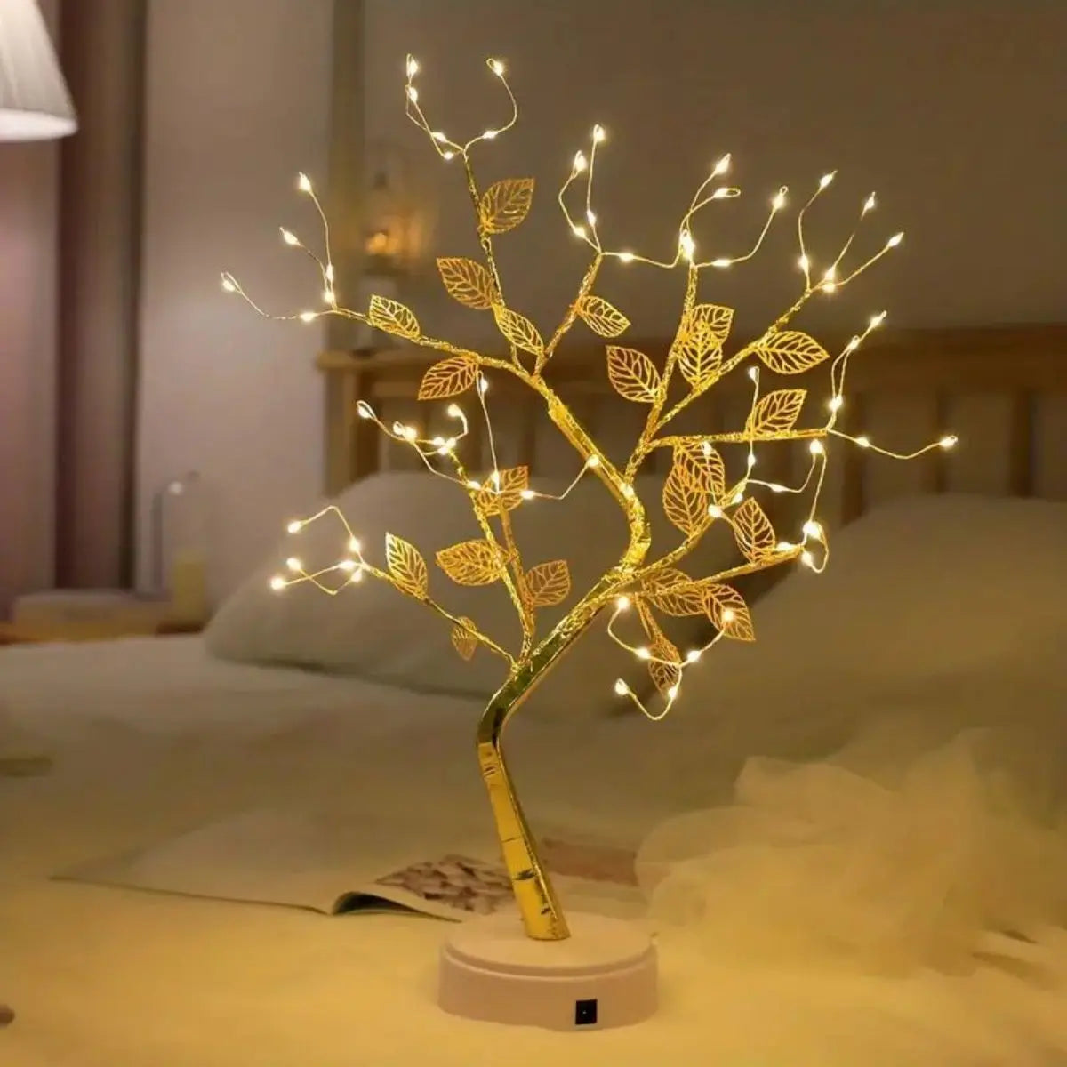 1pc Golden Leaf Tree Lamp, 72 LED Copper Wire String Lights, Touch Switch, Artificial Tree Light,for Christmas