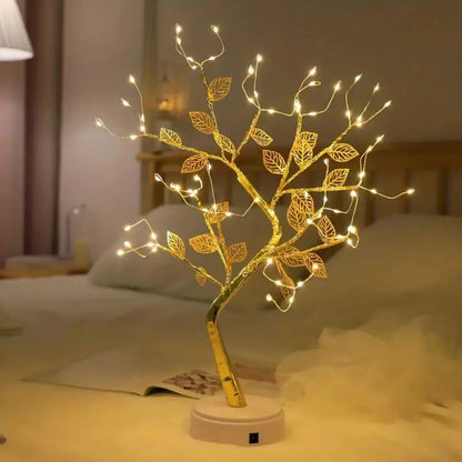 1pc Golden Leaf Tree Lamp, 72 LED Copper Wire String Lights, Touch Switch, Artificial Tree Light,for Christmas