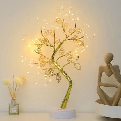 1pc Golden Leaf Tree Lamp, 72 LED Copper Wire String Lights, Touch Switch, Artificial Tree Light,for Christmas