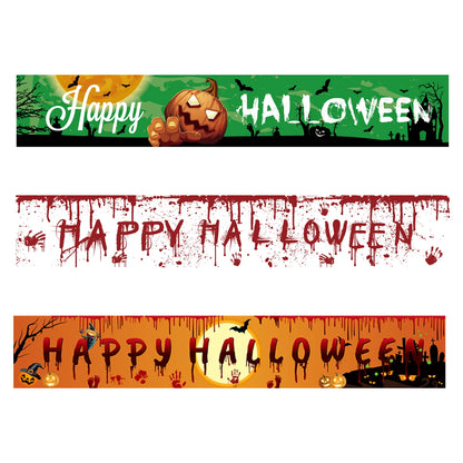 Happy Halloween Banner Bloody Bat Pumpkin Ghost Print Party Backdrop Hanging Banner Halloween Party Decoration For Home