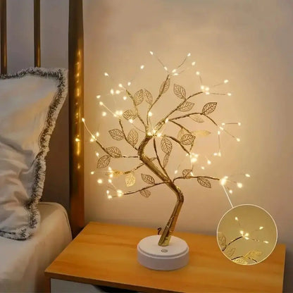 1pc Golden Leaf Tree Lamp, 72 LED Copper Wire String Lights, Touch Switch, Artificial Tree Light,for Christmas