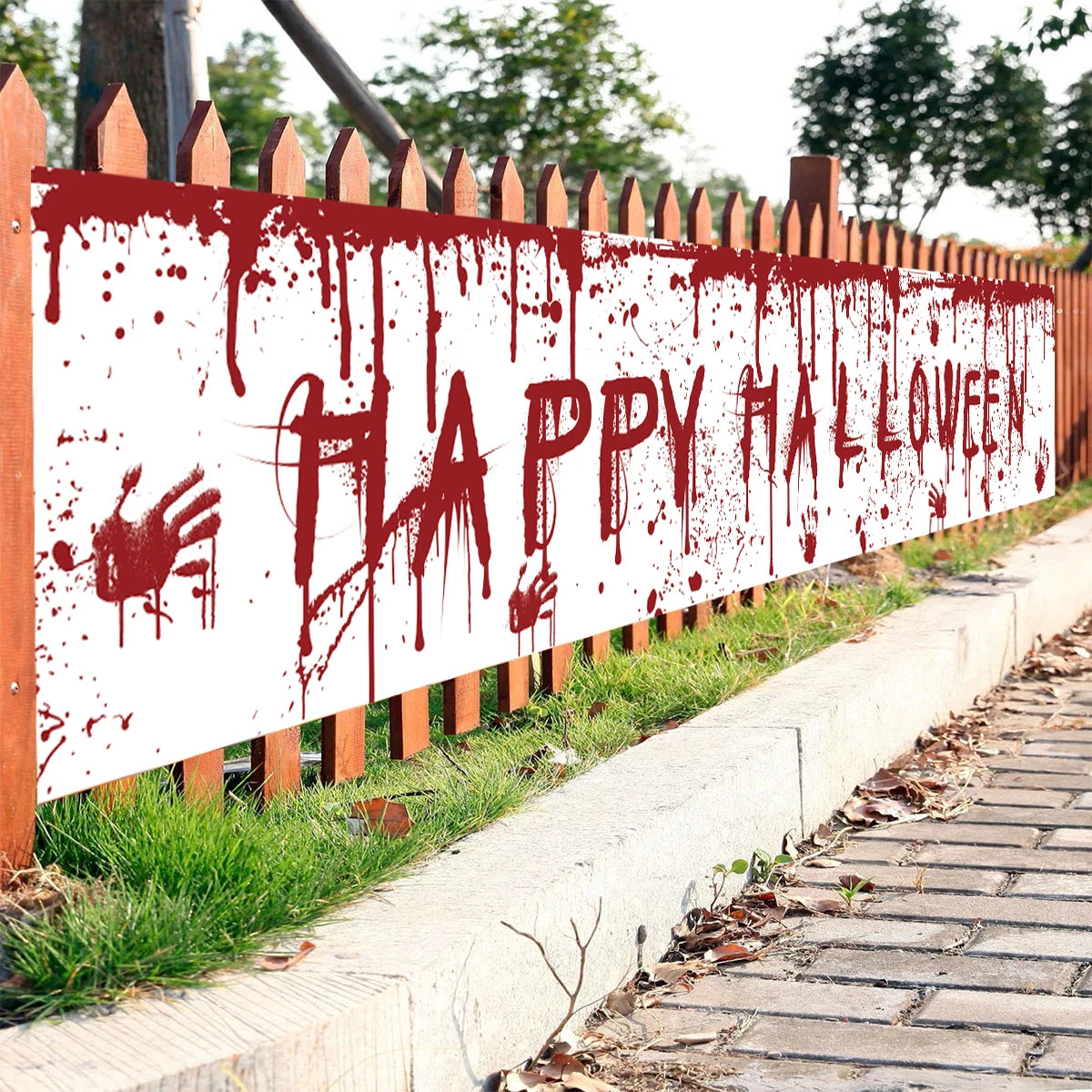 Happy Halloween Banner Bloody Bat Pumpkin Ghost Print Party Backdrop Hanging Banner Halloween Party Decoration For Home