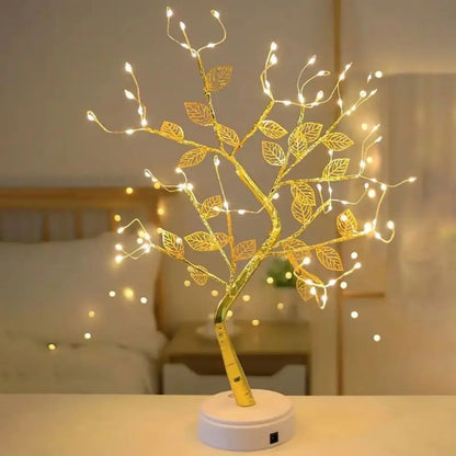 1pc Golden Leaf Tree Lamp, 72 LED Copper Wire String Lights, Touch Switch, Artificial Tree Light,for Christmas