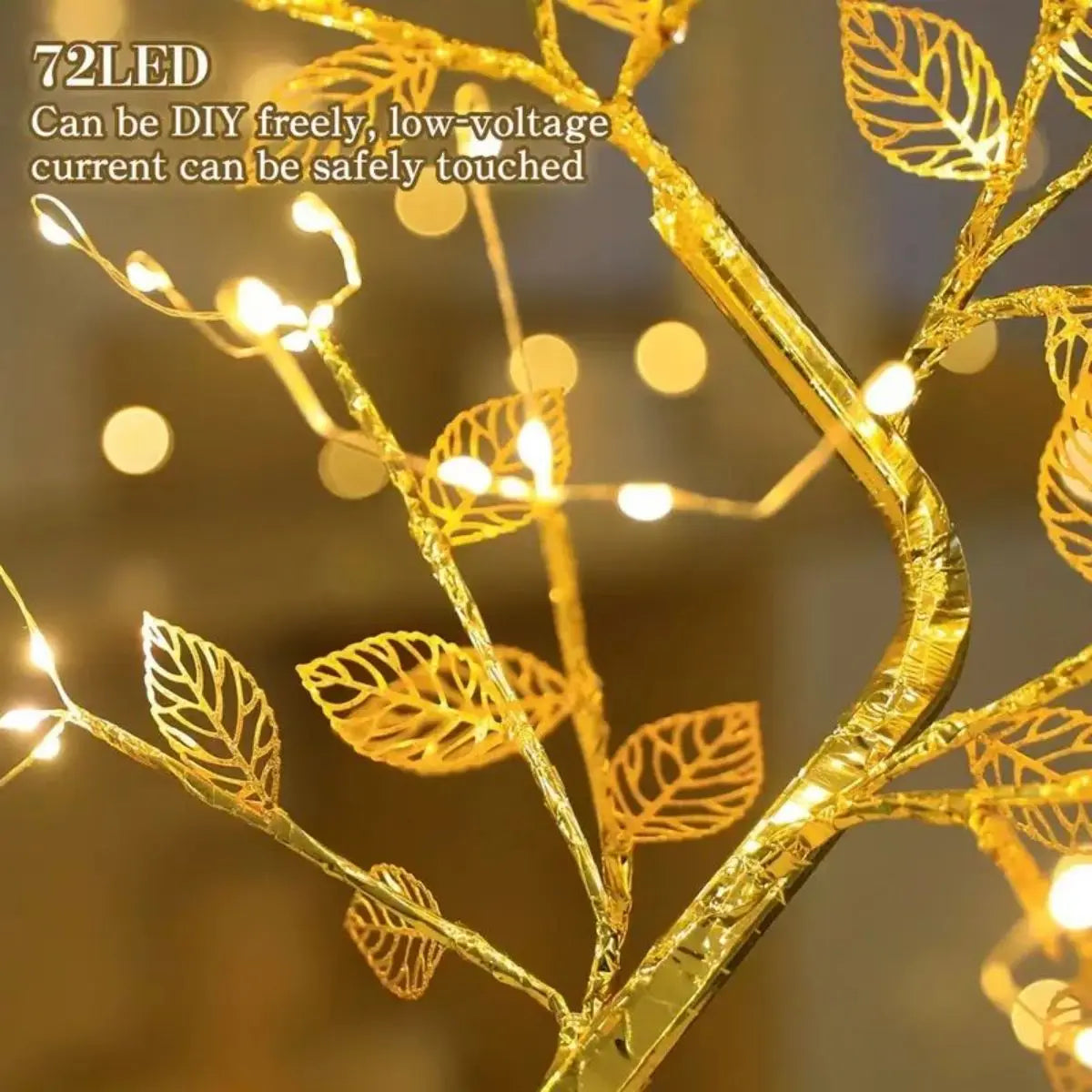 1pc Golden Leaf Tree Lamp, 72 LED Copper Wire String Lights, Touch Switch, Artificial Tree Light,for Christmas