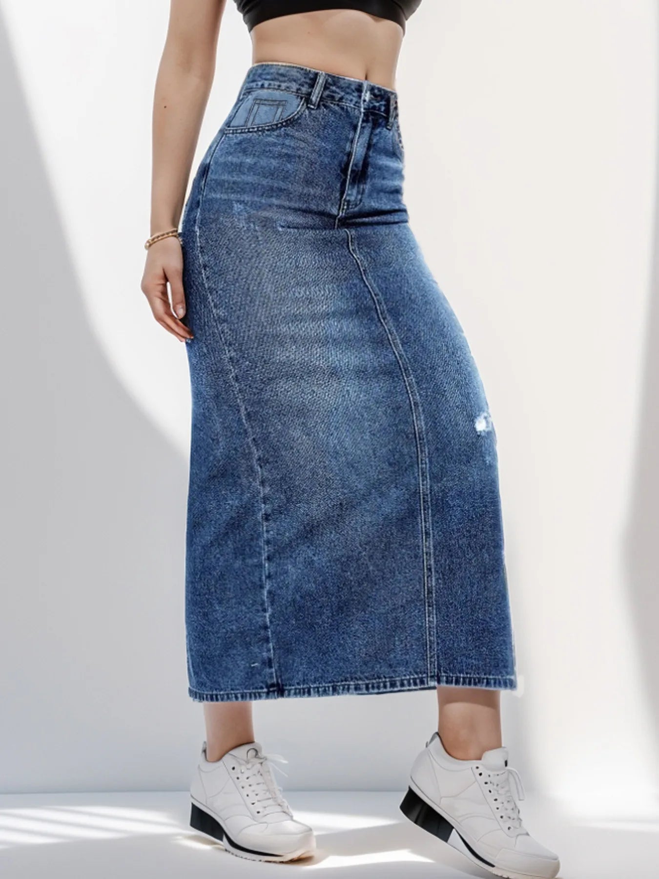 2024 Spring New Women's Ripped Denim Skirt Fashionable High Waist Slim Jeans Long Skirt Casual Ladies Clothing S-2XL