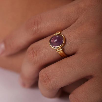 Uworld Stainless Steel Reiki Healing Stone Natural Amethysts Agates Open Ring Waterproof Fashion Party anillos para hombres