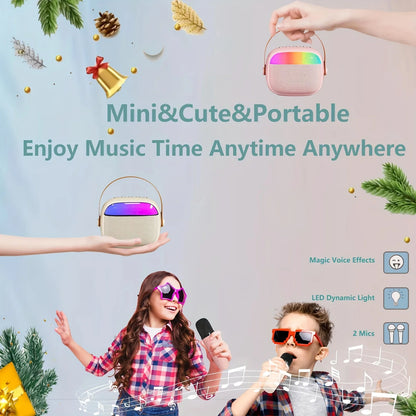 Kids Karaoke Machine, Portable Bluetooth Speaker with Wireless Microphone, Christmas Kids Toys Gifts for Girls 4, 5, 6, 7, 8, 9,