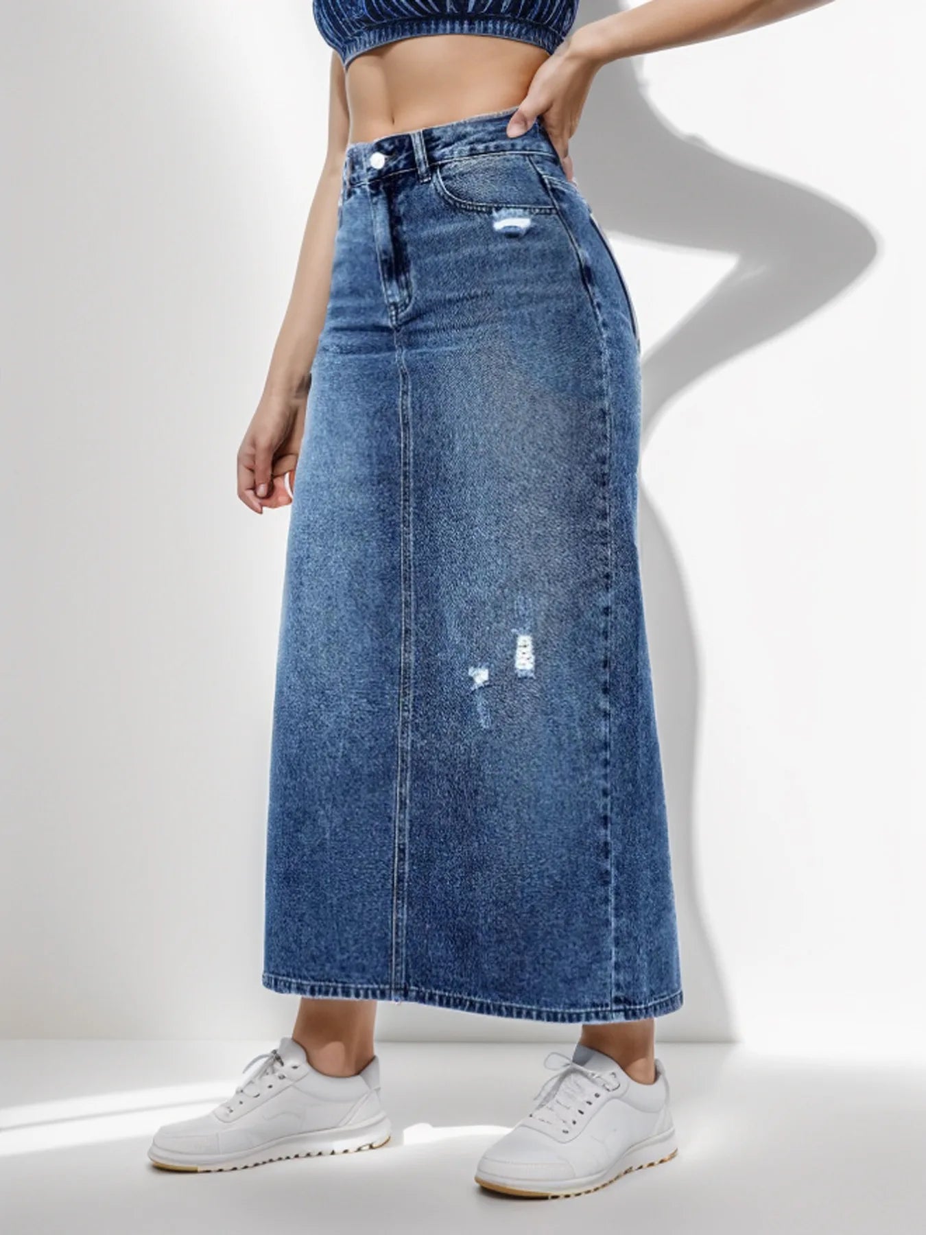 2024 Spring New Women's Ripped Denim Skirt Fashionable High Waist Slim Jeans Long Skirt Casual Ladies Clothing S-2XL