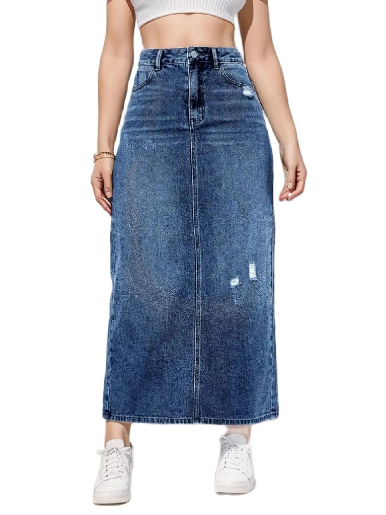 2024 Spring New Women's Ripped Denim Skirt Fashionable High Waist Slim Jeans Long Skirt Casual Ladies Clothing S-2XL