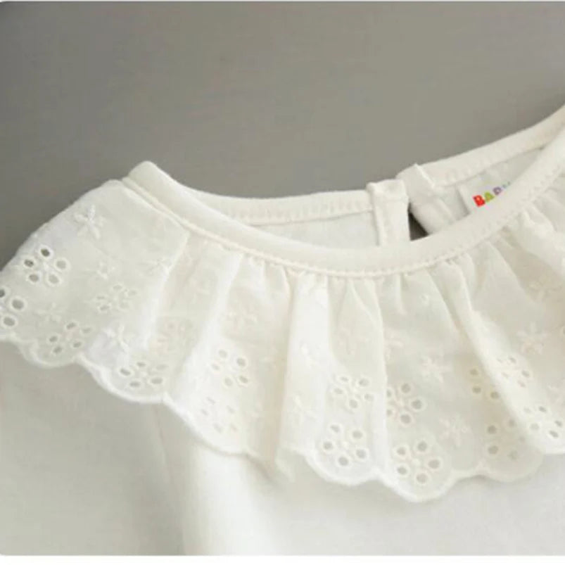 Kids White Shirts For Baby Girl Long Sleeve Ruffle Doll Collar Girls Blouses Autumn Children School Clothes Toddler lace shirt