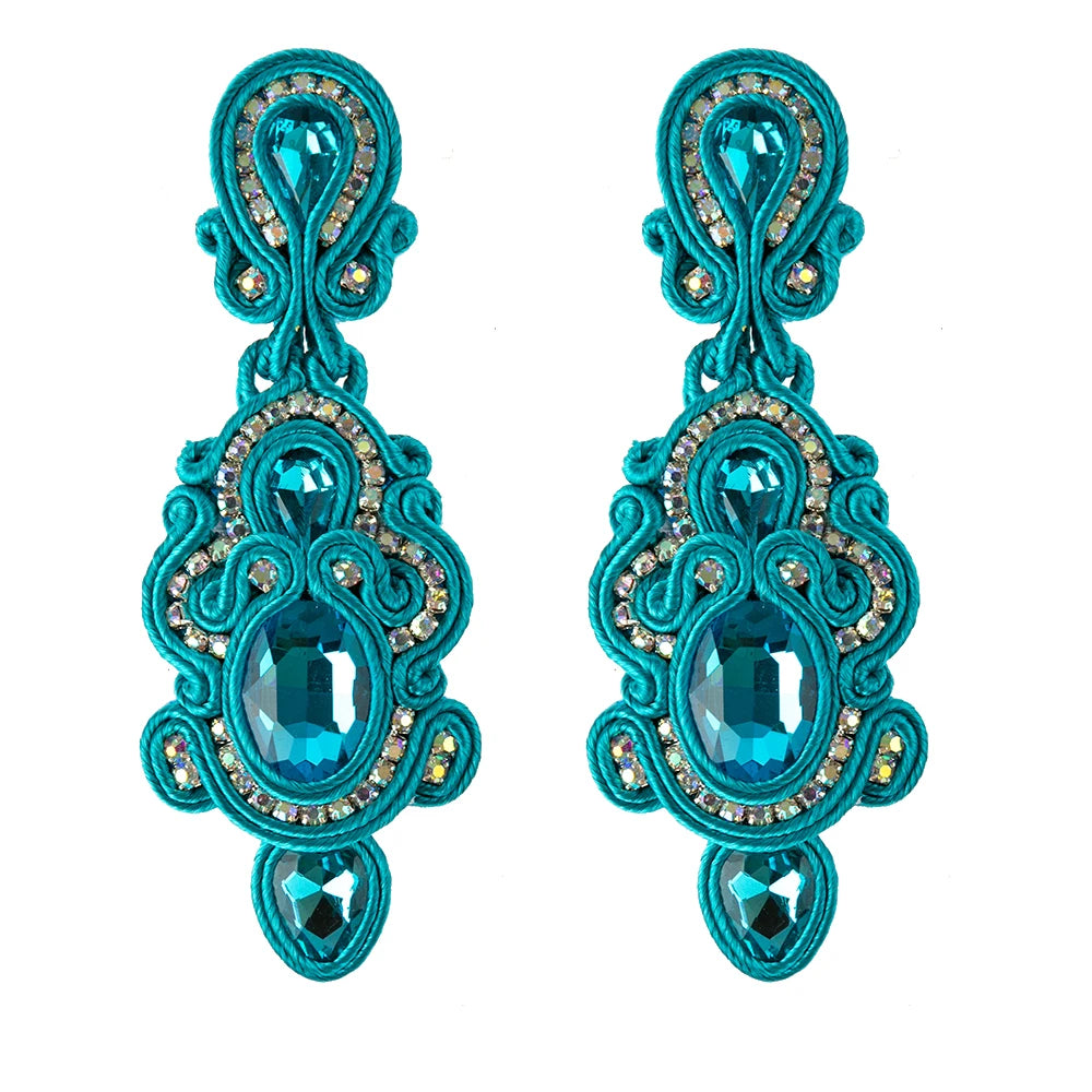 KpacoTa Soutache Handmade Dangle Earrings Women's jewelry Crystal Accessories Vintage long Hanging Earring 2020 trend white blue