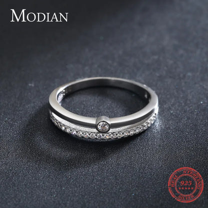 Modian Real 925 Sterling Silver Line Fashion Clear CZ Rings For Women Luxury Jewelry 2021 Wedding Accessories Gift With Box