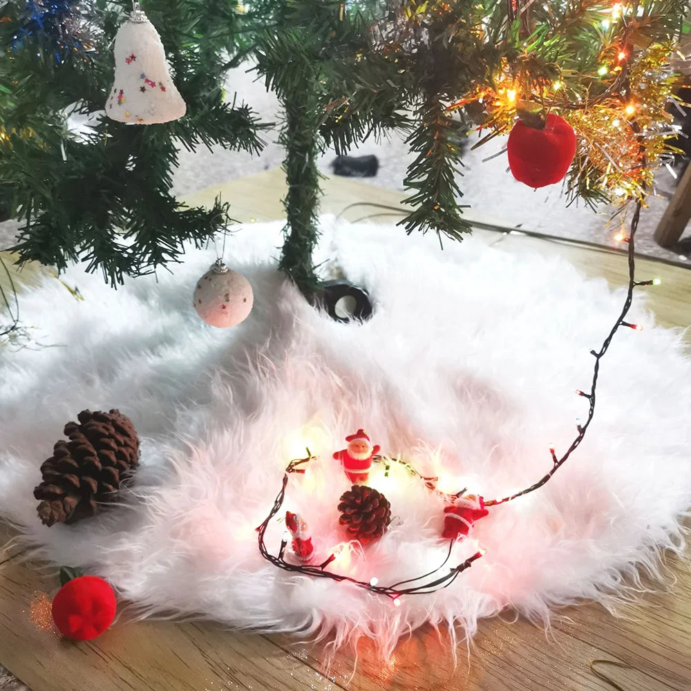 Christmas Tree White Faux Fur cover. Merry Christmas New Year Home Xmas-Tree Christmas Decorations For Tree