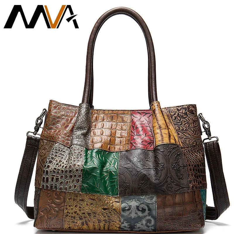 MVA Bag Women's Genuine Leather Handbags Patchwork Women's Shoulder/Crossbody Bags For Women Messenger Bags Leather Casual Tote