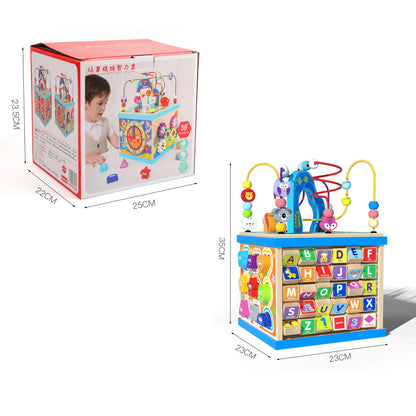 Wooden Bead Maze Activity Play Cube Activity Center Learn Puzzle Toy Colorful Wooden Bead Maze Roller Coaster Activity Cube Toys