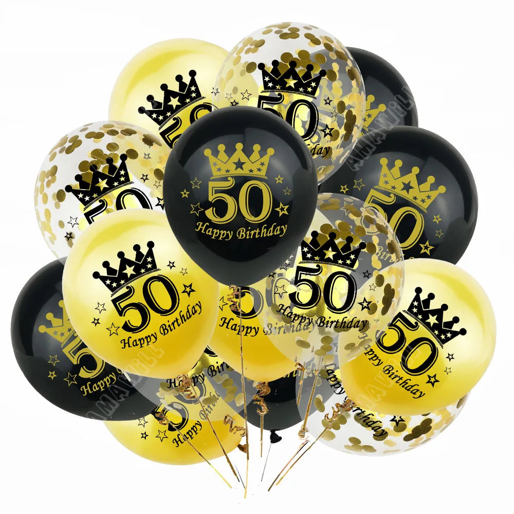 15pcs Latex Happy Birthday Balloon 12 Inch Confetti Balloons 30 40 50 60 70 Years Old Anniversary Wedding Birthday Party Decor