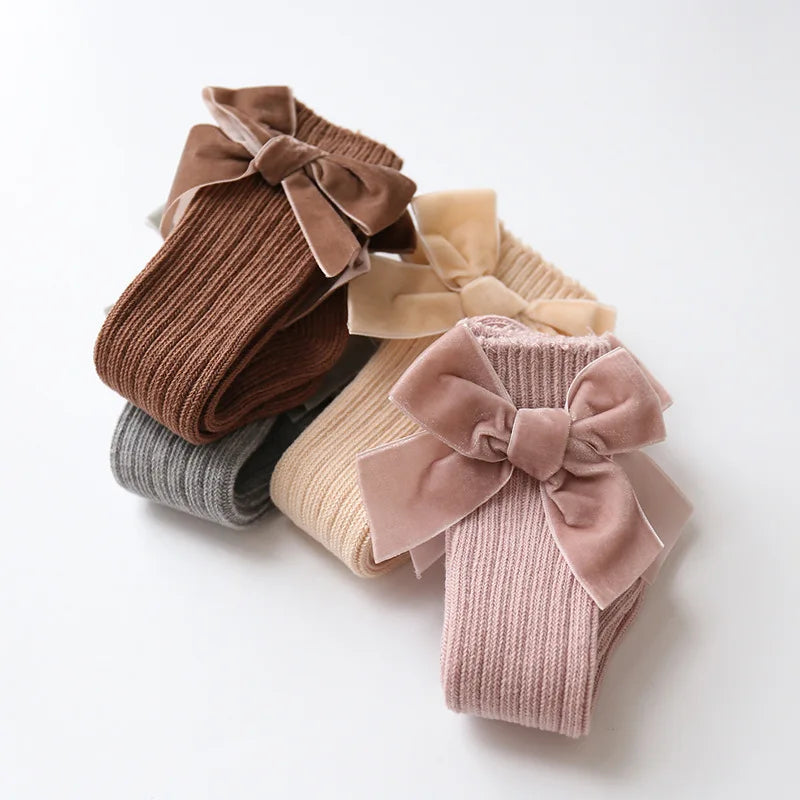 Baby Knee High Socks Winter Autumn Kids Cotton Big Bow Christmas Sock Solid Leg Warmers Girls Toddler Long Socks For 0-5Years