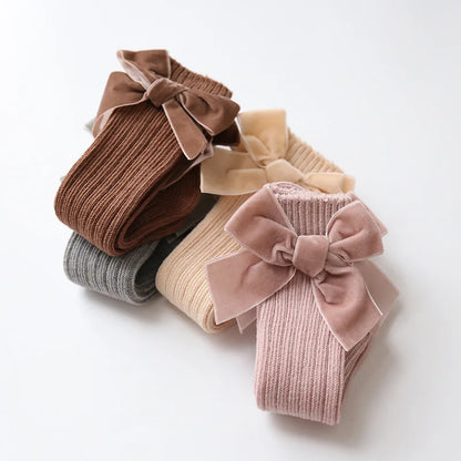 Baby Knee High Socks Winter Autumn Kids Cotton Big Bow Christmas Sock Solid Leg Warmers Girls Toddler Long Socks For 0-5Years