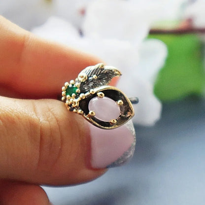 DreamCarnival1989 Fashion Pink Opal Finger Ring for Women 7 8 9 Size Flower Blossom Jewelry Black Gold Color Hot Selling WA11665