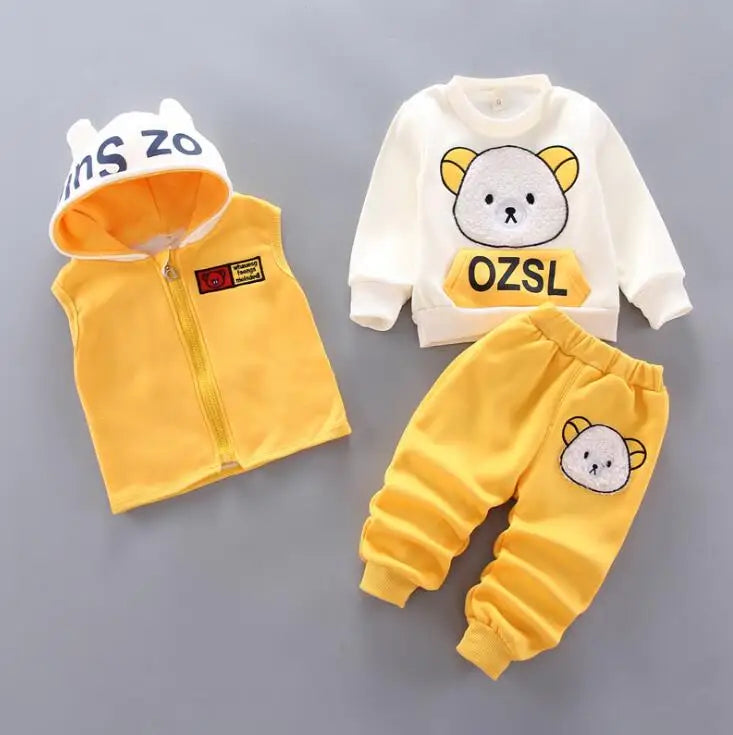 Baby Boys And Girls Clothing Set Tricken Fleece Children Hooded Outerwear Tops Pants 3PCS Outfits Kids Toddler Warm Costume Suit