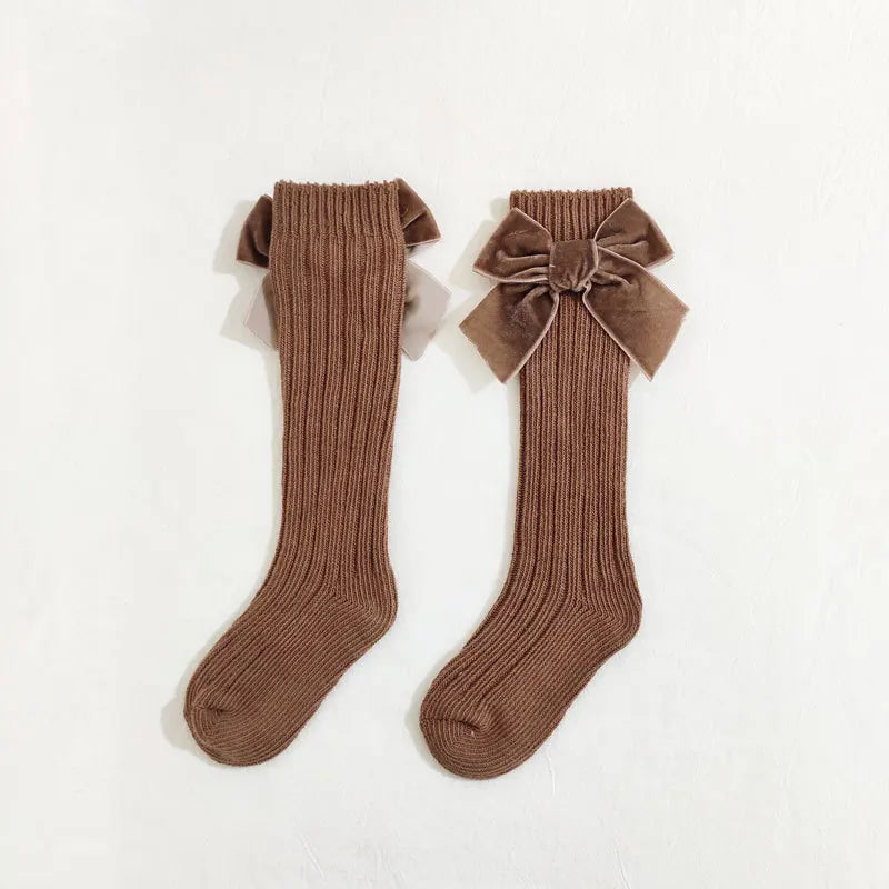 Baby Knee High Socks Winter Autumn Kids Cotton Big Bow Christmas Sock Solid Leg Warmers Girls Toddler Long Socks For 0-5Years