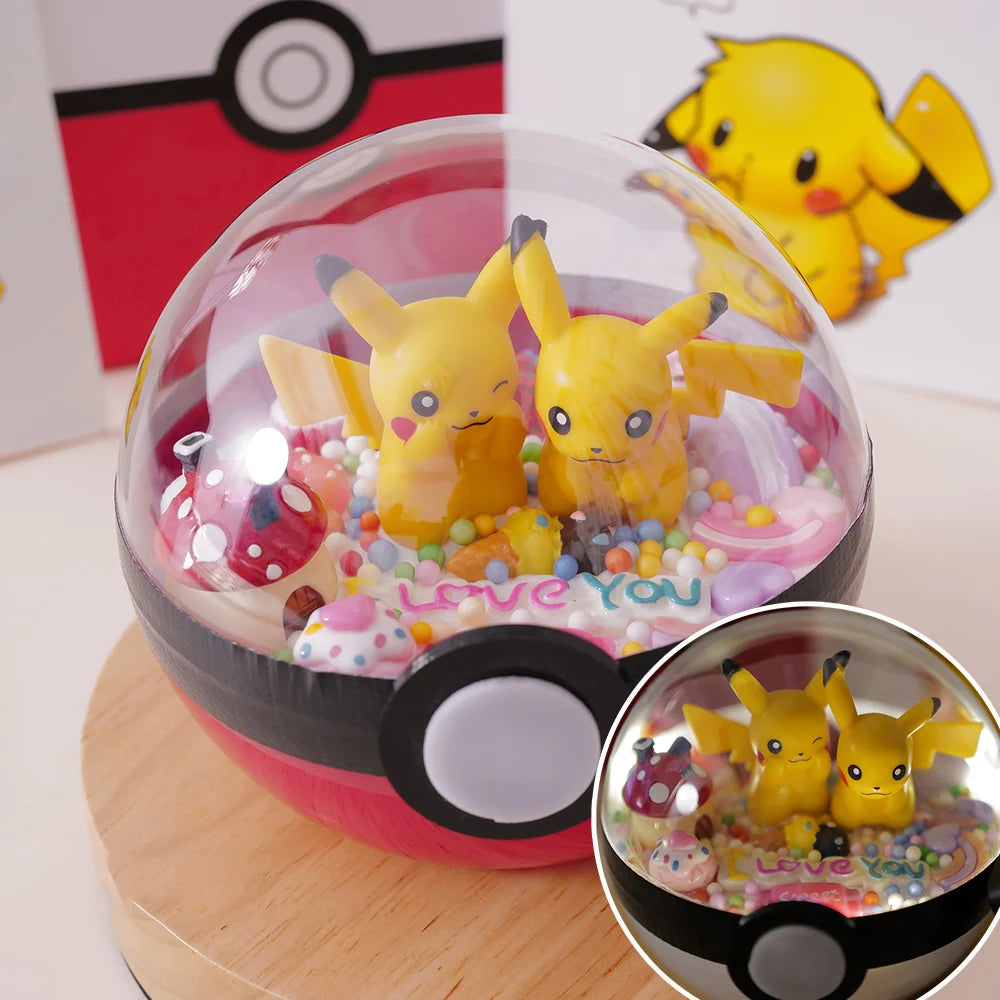 Anime Pokemon Ball Figures Pikachu Pokeball Bulbasaur Handcraft DIY Figures With LED Model Toys Brinquedos Christmas Model Toy