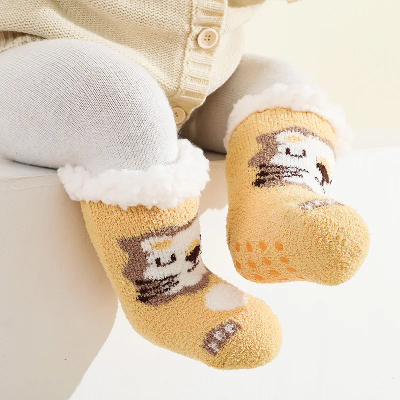 Cute Winter Baby Cartoon Christmas Socks Thicken Cotton Warm Newborn Kids Floor Sock Non-Slip Children Socks For 0-4 Years