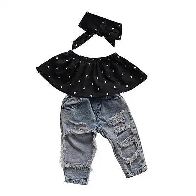 New Fashion Toddler Baby Girls Clothes Black Casual Denim Outfits Set