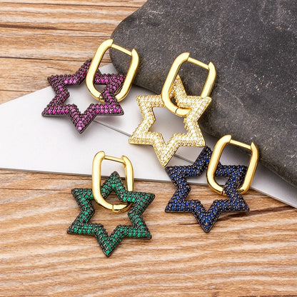 Nidin New Arrival 4 Colors Choice Copper CZ Star Drop Crystal Dangle Earrings Fine Party Wedding Christmas Women Jewelry Gifts