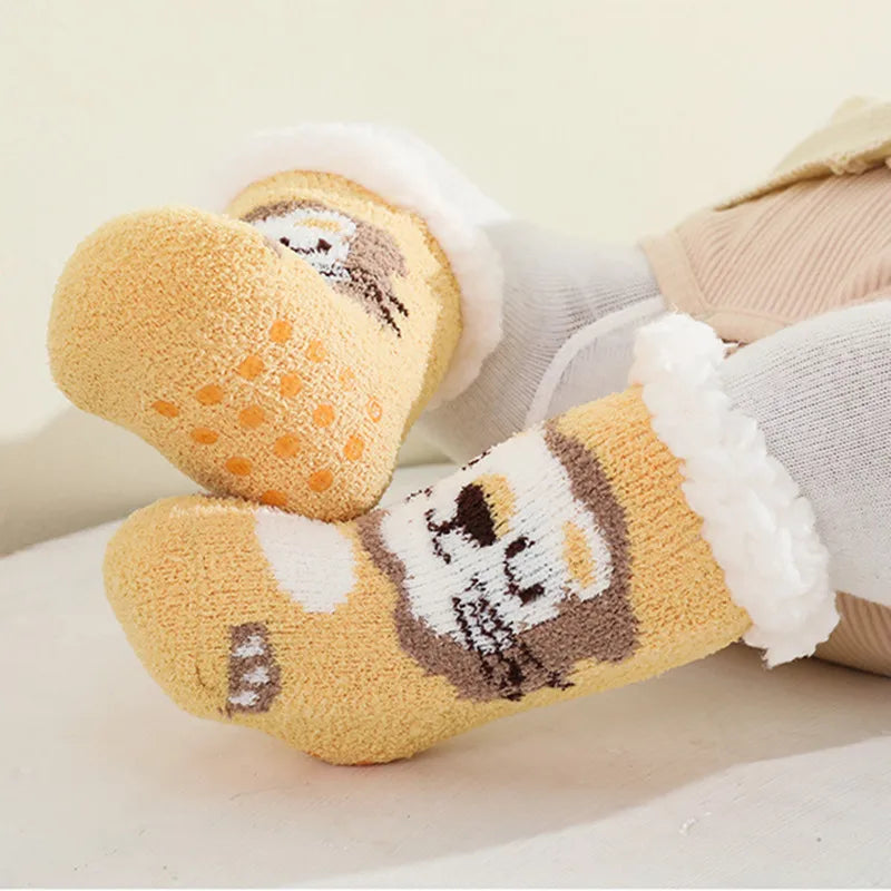 Cute Winter Baby Cartoon Christmas Socks Thicken Cotton Warm Newborn Kids Floor Sock Non-Slip Children Socks For 0-4 Years