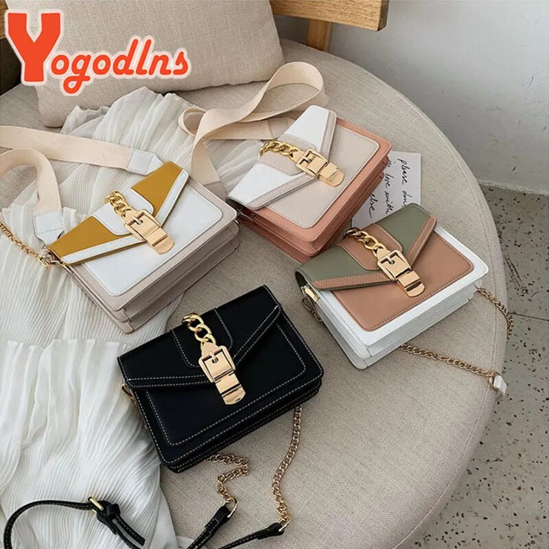 Yogodlns Small Summer Contrast Color PU Leather Crossbody Bags For Women New  Chain Shoulder Messenger Handbags Lady Hand Bag