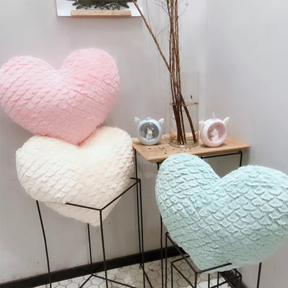 DUNXDECO Pillow Heart Shape Cushion Romantic Fresh Macaroon Umbrella Carved Stuffed Plush Fleece Doll Love Present Seat Cushion