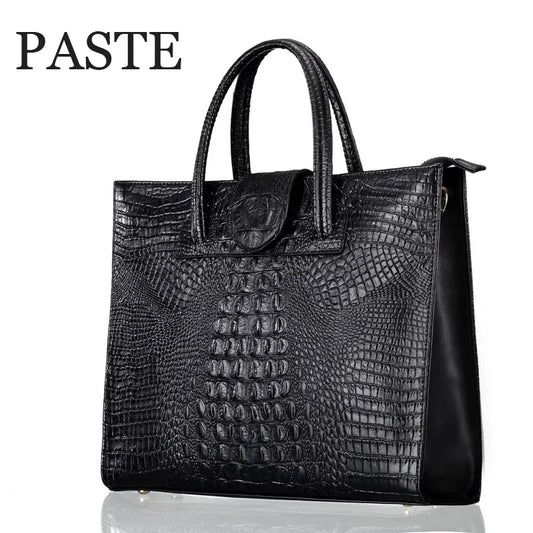 Fashion luxury Crocodile Pattern Women's real Leather Handbag Genuine Leather ladies Shoulder Bag OL bussiness laptop Bag