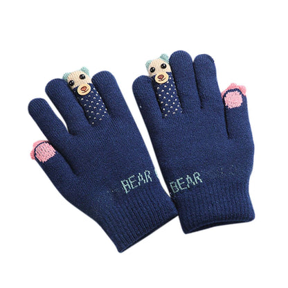 Children Warm Skiing Gloves Baby Boys Girls Winter Kids Cartoon Bear Fleece Knitted Thick Full Finger Mittens Gloves gant enfant