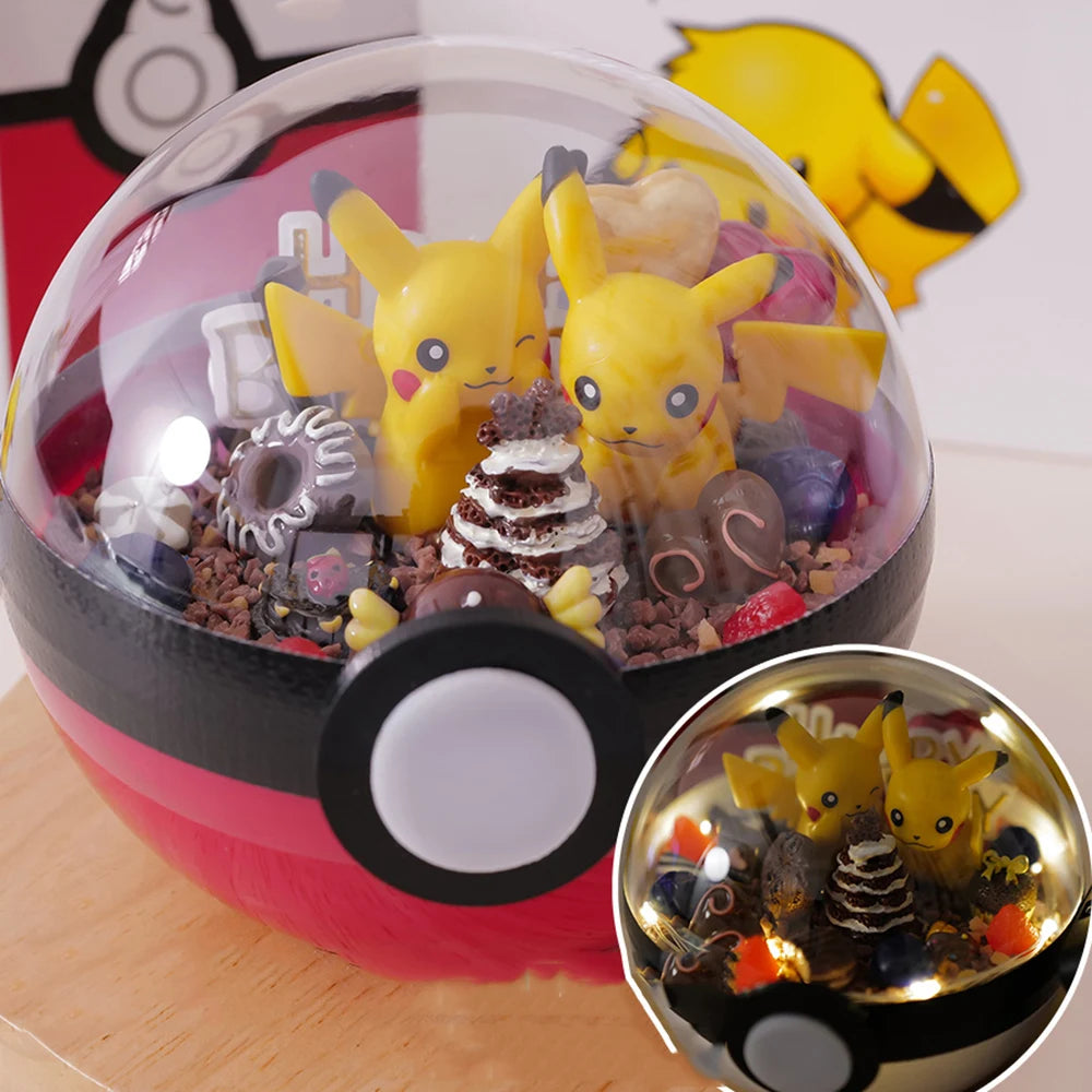 Anime Pokemon Ball Figures Pikachu Pokeball Bulbasaur Handcraft DIY Figures With LED Model Toys Brinquedos Christmas Model Toy