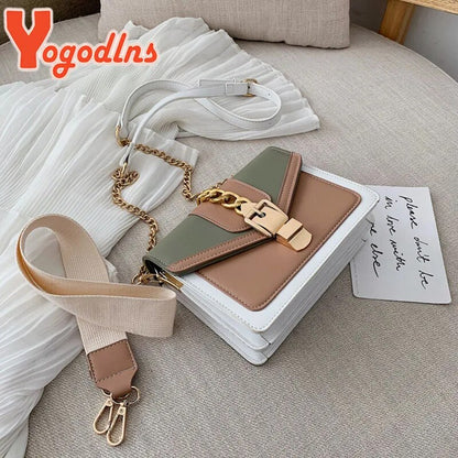 Yogodlns Small Summer Contrast Color PU Leather Crossbody Bags For Women New  Chain Shoulder Messenger Handbags Lady Hand Bag