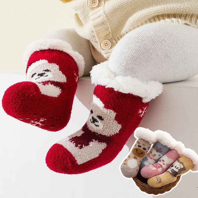 Cute Winter Baby Cartoon Christmas Socks Thicken Cotton Warm Newborn Kids Floor Sock Non-Slip Children Socks For 0-4 Years