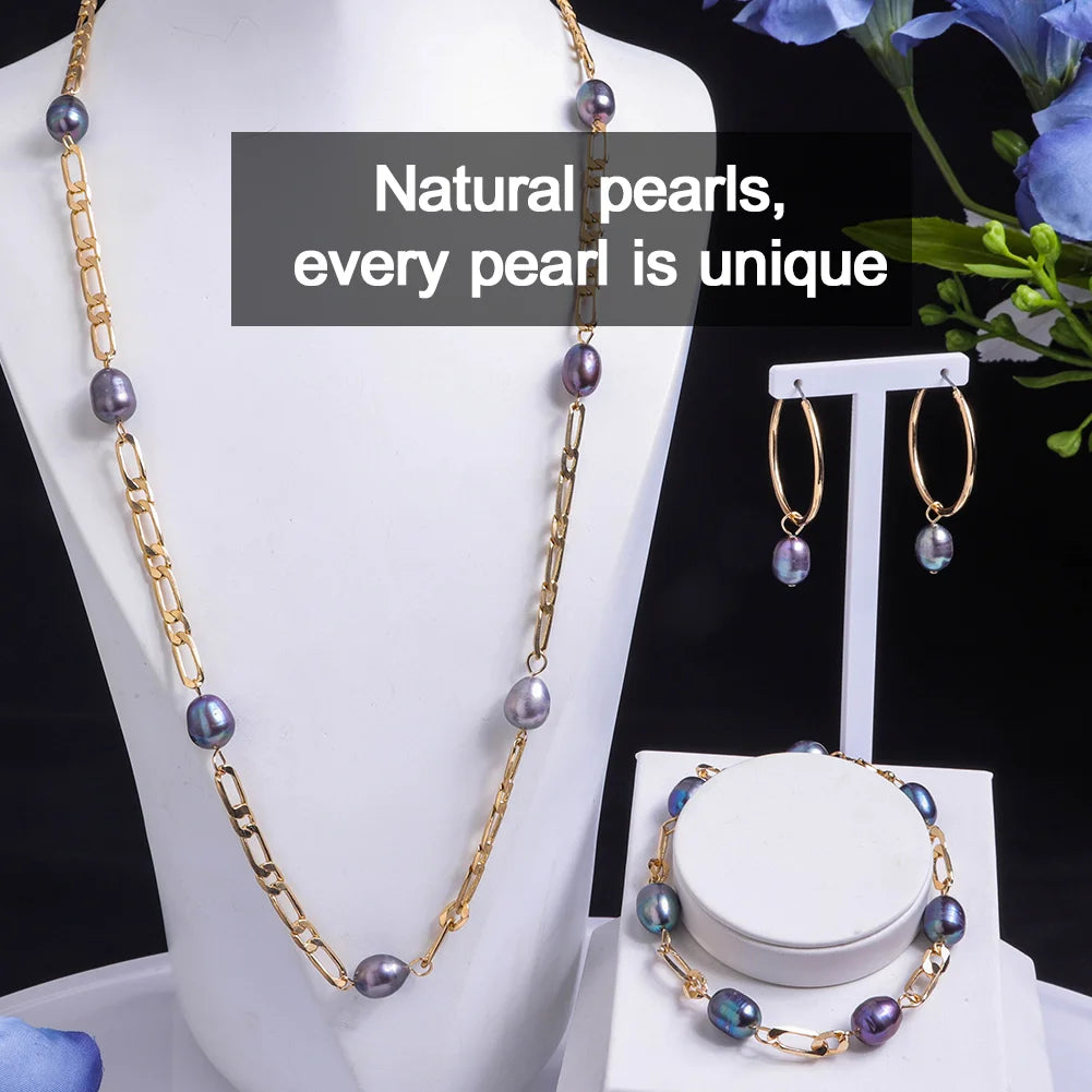 Imitation Tahitian Baroque Women's Jewelry Sets Chain Necklace with Pearls Freshwater Pearl Bracelets Neckalces Set for Women