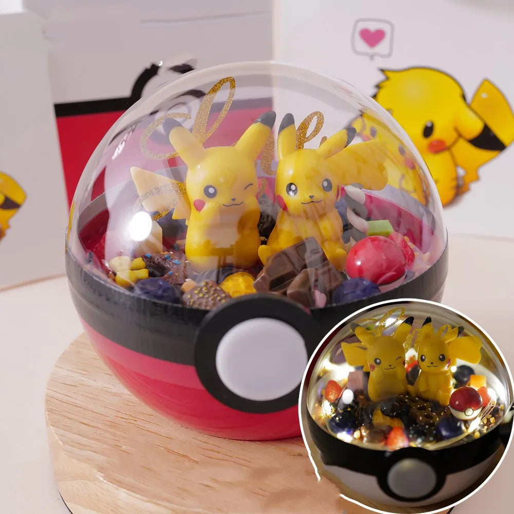 Anime Pokemon Ball Figures Pikachu Pokeball Bulbasaur Handcraft DIY Figures With LED Model Toys Brinquedos Christmas Model Toy