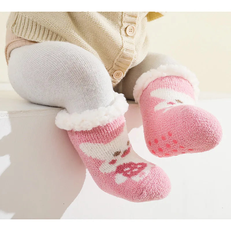 Cute Winter Baby Cartoon Christmas Socks Thicken Cotton Warm Newborn Kids Floor Sock Non-Slip Children Socks For 0-4 Years