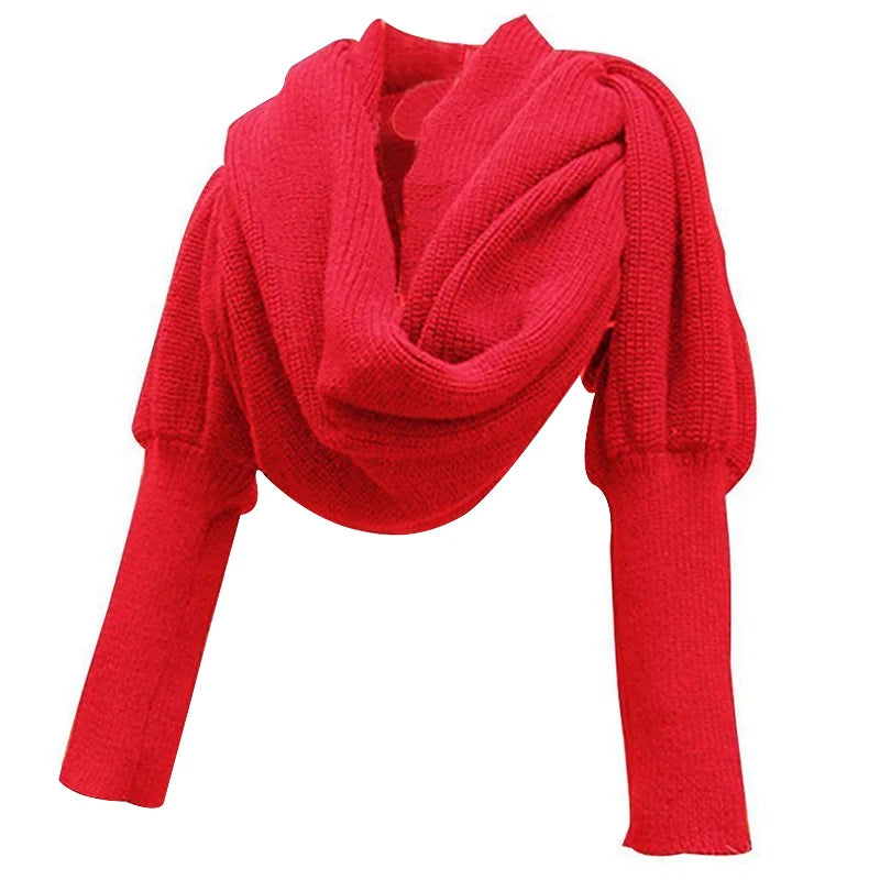 Unisex Fashion Knitted Scarf with Sleeves Long Wraps Shawls for Winter Autumn H9