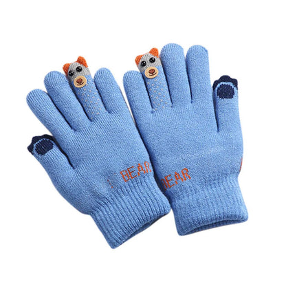 Children Warm Skiing Gloves Baby Boys Girls Winter Kids Cartoon Bear Fleece Knitted Thick Full Finger Mittens Gloves gant enfant