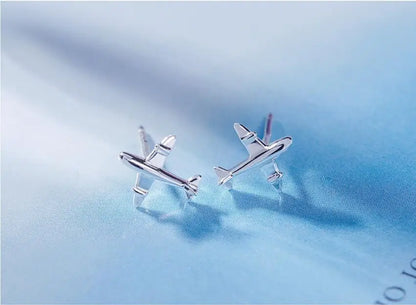 925 Sterling Silver Airplane Stud Earrings For Women Girls Wedding Gift Pendientes Mujer Female Pendientes Brincos