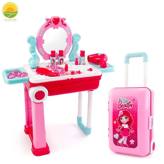 19Pcs Girls Makeup Set Kids Rings Lipstick Jewelry Accessories Cosmetics Box Role Playing Game Non-toxic Toys for Children's