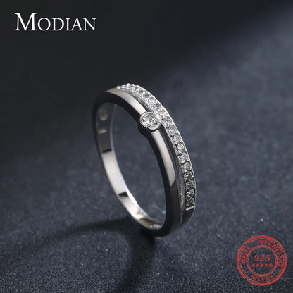 Modian Real 925 Sterling Silver Line Fashion Clear CZ Rings For Women Luxury Jewelry 2021 Wedding Accessories Gift With Box