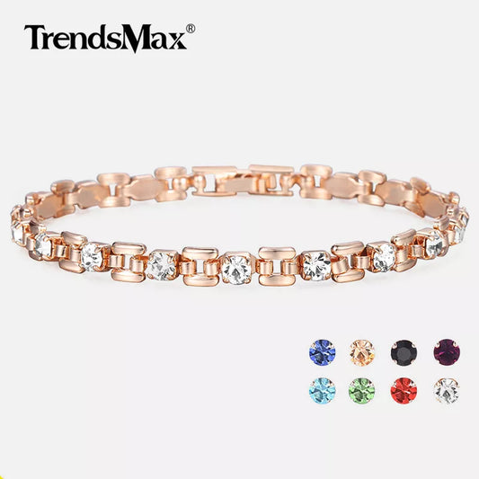 6 Color Cubic Zircon Bracelets For Women 585 Rose Gold Color Link Wristband Women's Jewelry Girlfriend Wife Gifts 20.6cm GBM101