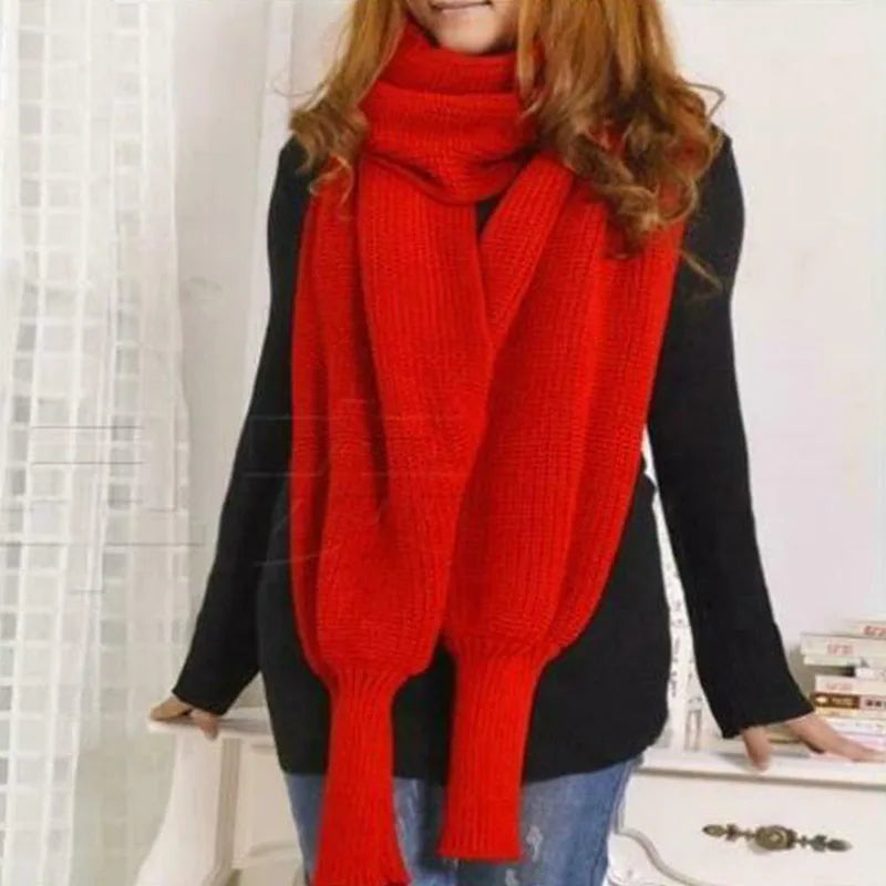 Unisex Fashion Knitted Scarf with Sleeves Long Wraps Shawls for Winter Autumn H9