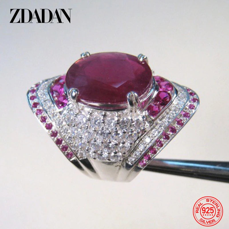 ZDADAN 925 Sterling Silver Ruby Ring For Women Zircon Finger Rings Fashion Jewelry Gifts