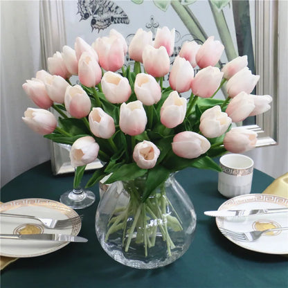 Free Shipping 31PCS/LOT PU Mini Tulip Artificial Flower Real Touch Wedding Floral Bouquet Christmas Home Party Decoration Gifts