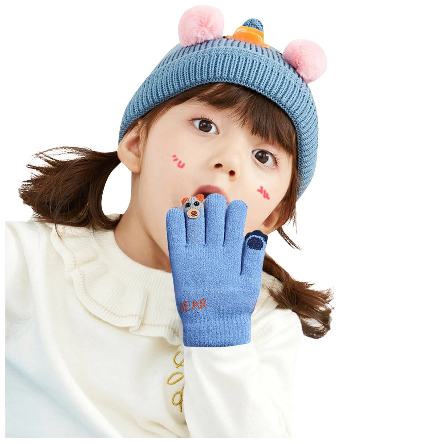 Children Warm Skiing Gloves Baby Boys Girls Winter Kids Cartoon Bear Fleece Knitted Thick Full Finger Mittens Gloves gant enfant